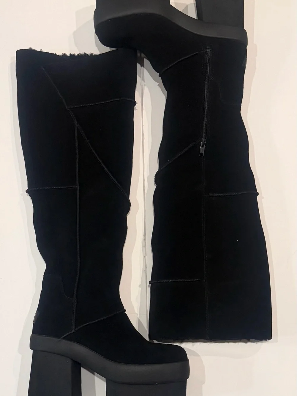 UGG New Heights Platform Xtra Boots Black Suede Tall Knee High 1157911 Size 9